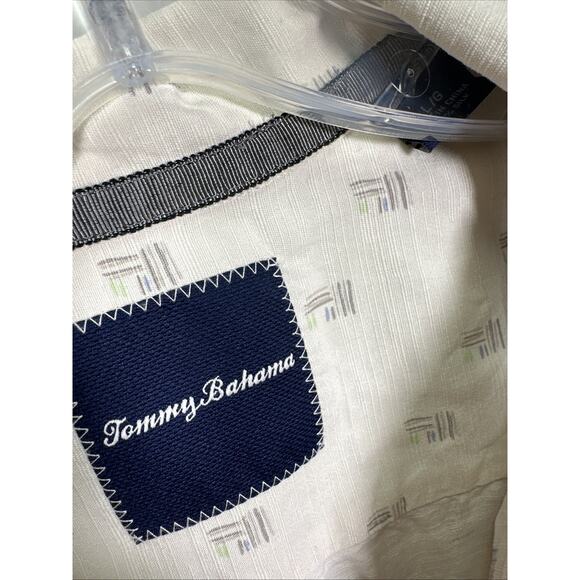 Tommy Bahama Silk Button Down Mens Large Cream Geo Print 90's Y2K Tropical Beach - Picture 4 of 9